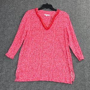Chico's size 2 Linen Reef Embellished Tunic Pink Large